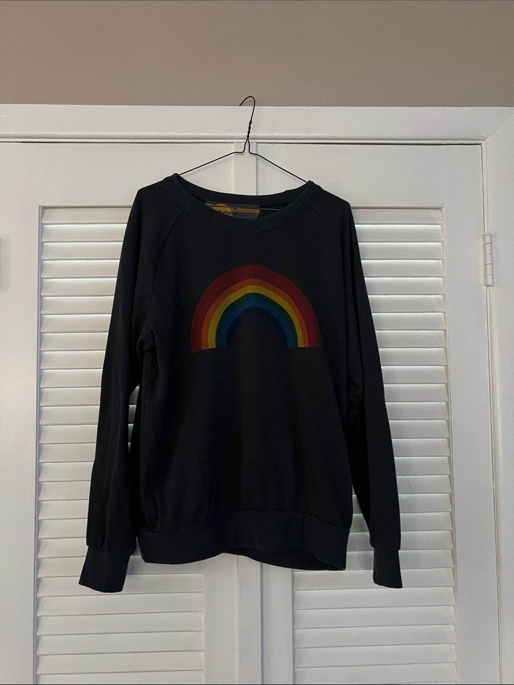 Aviator nation, black pullover with rainbow size medium